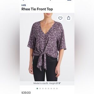 LUQ Purple Floral Tie Front Blouse